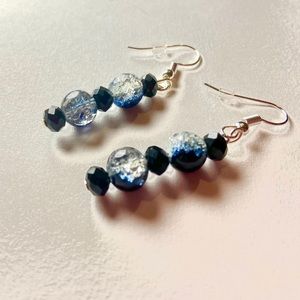 Black and White Glass Beaded Silver Earrings